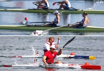 Acima, as disputas de remo (de costas para a chegada), abaixo os canoistas, de frente (Foto: Editoria de Arte)